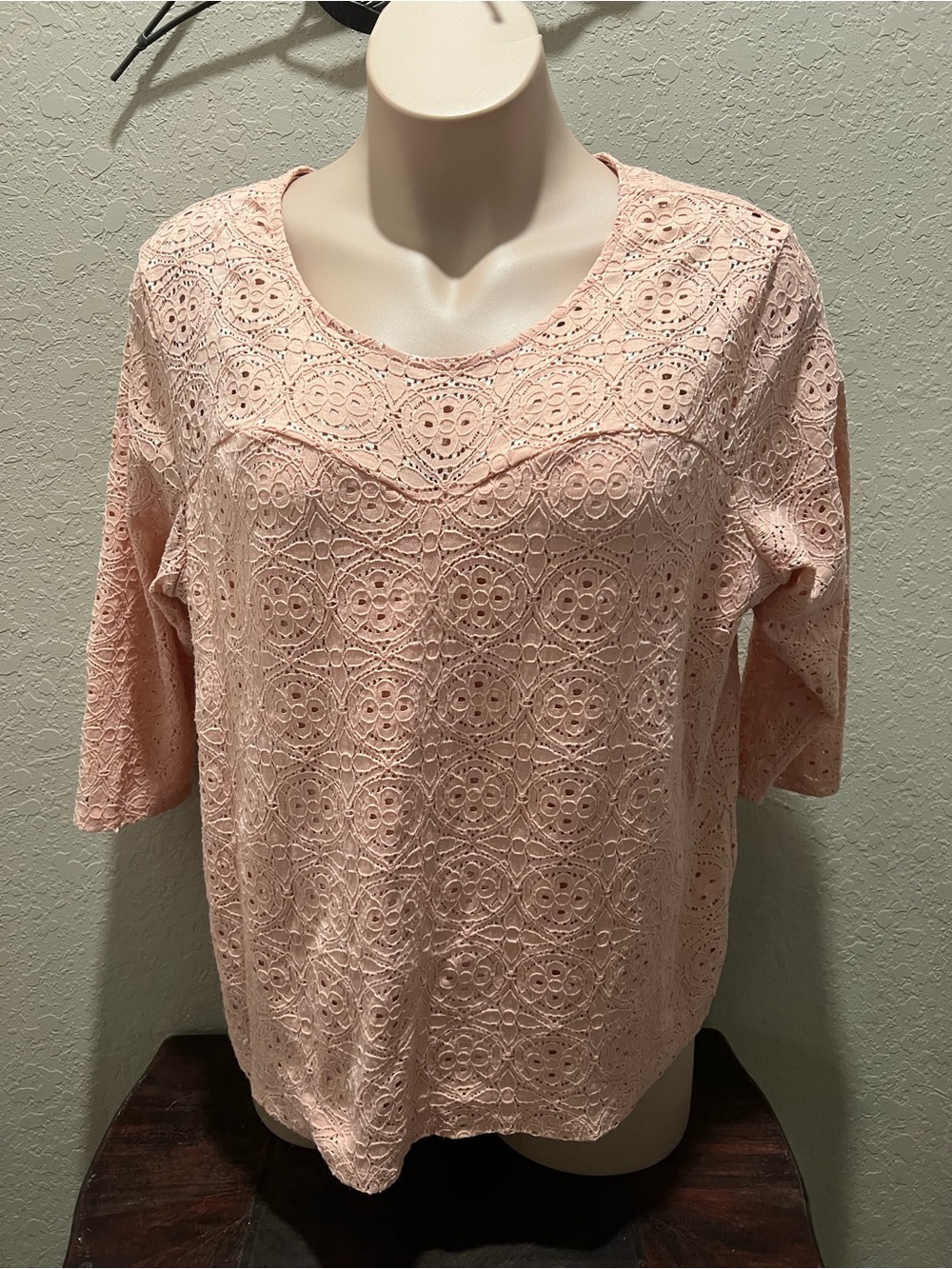 Roz & Ali Blush Lace Scoop Neck Blouse